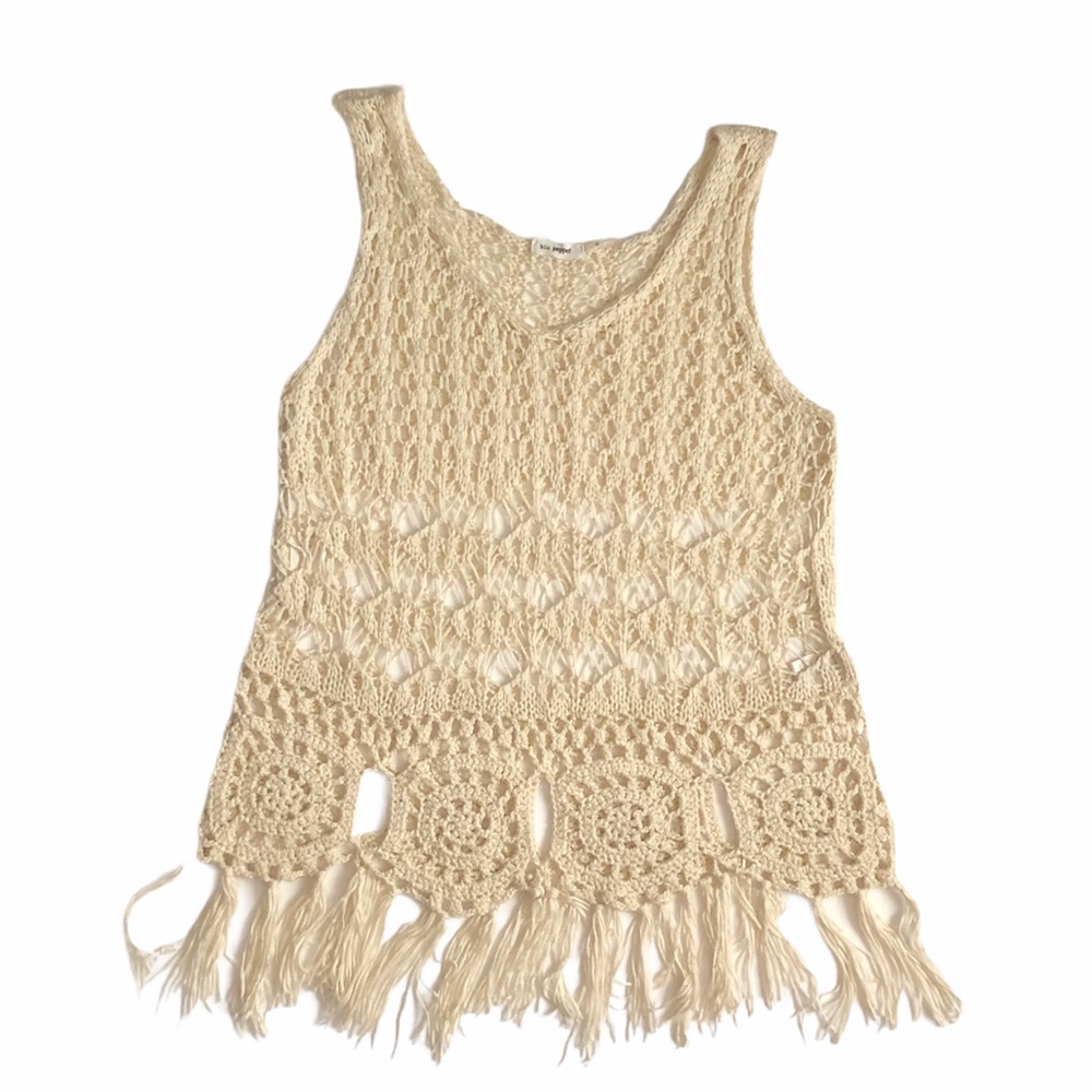 Blu Pepper Boho Cottagecore Crochet Tank w/Fringe